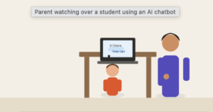 a young person in front of a computer with an adult standing next by